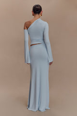 Ainsley Asymmetrical Maxi Skirt With Floral Hardware - Pale Blue