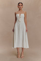 Elias Shirred Cotton Midi Dress - White