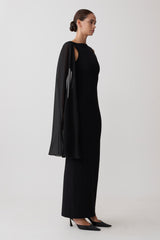 Farid Bandage Midi Dress With Chiffon - Black