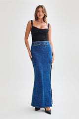 Hailey Slinky Long Line Sweetheart Top - Black