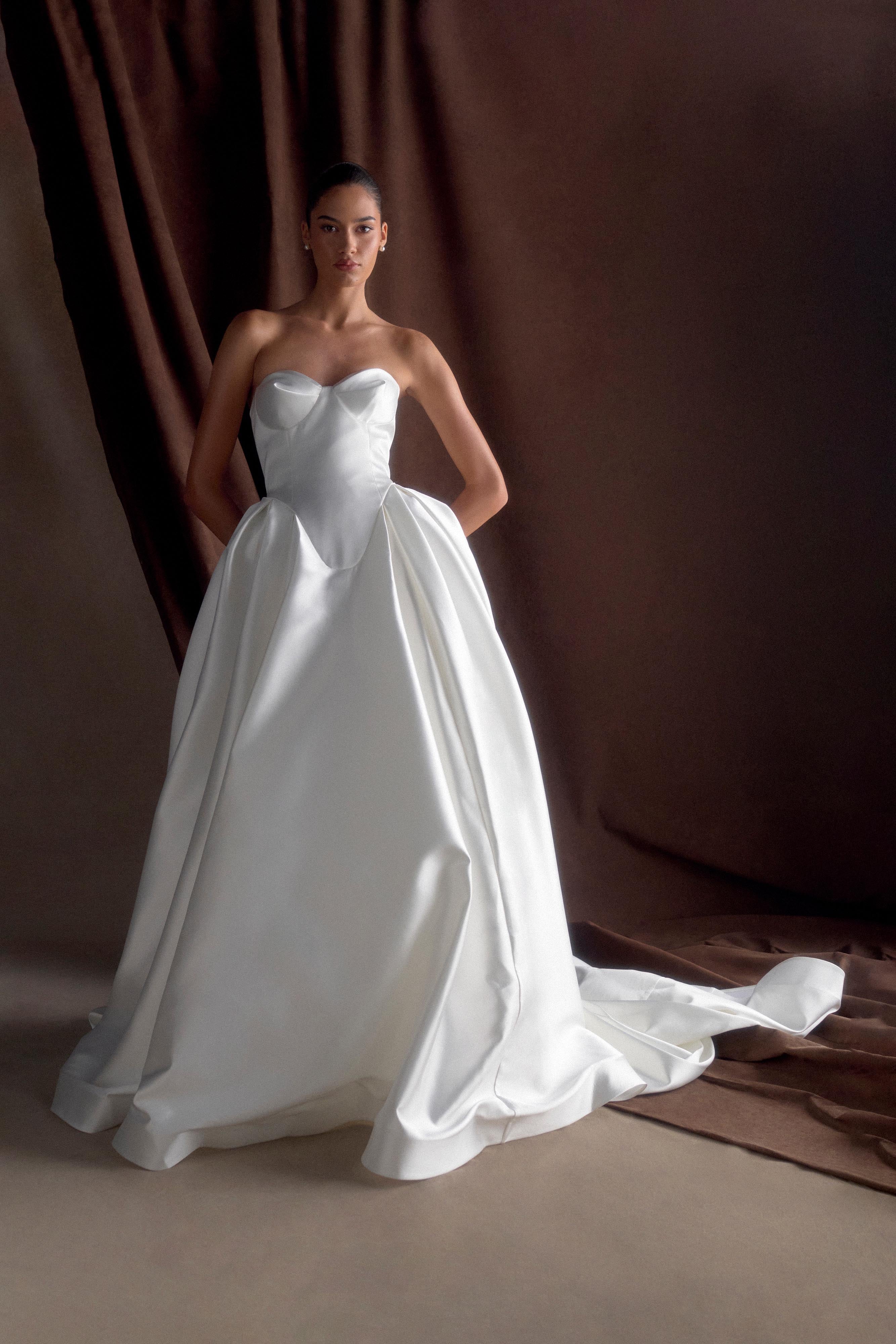 Delphine Satin Strapless Maxi Gown - White