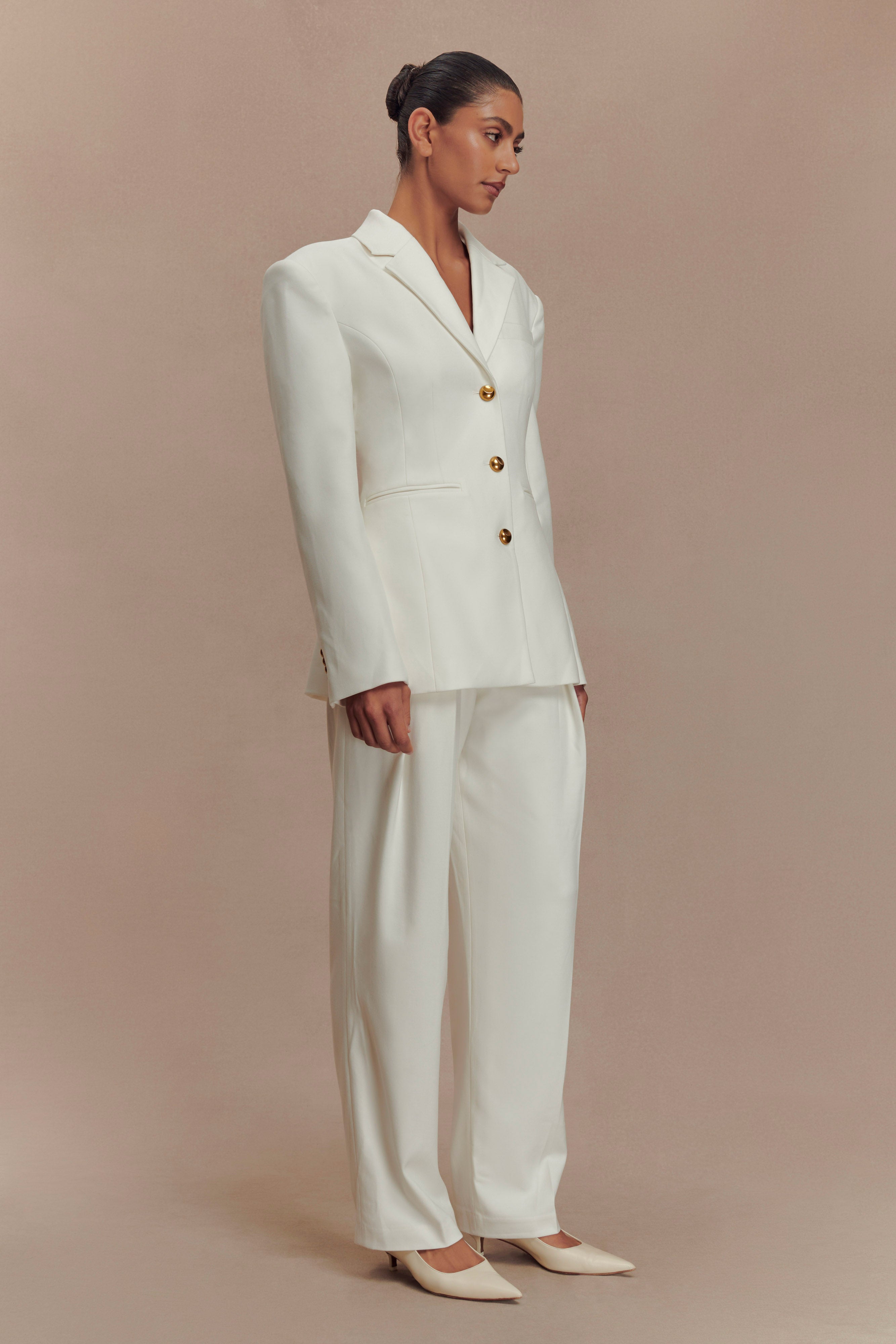 Penelope Pleated High Waisted Pants - Ivory