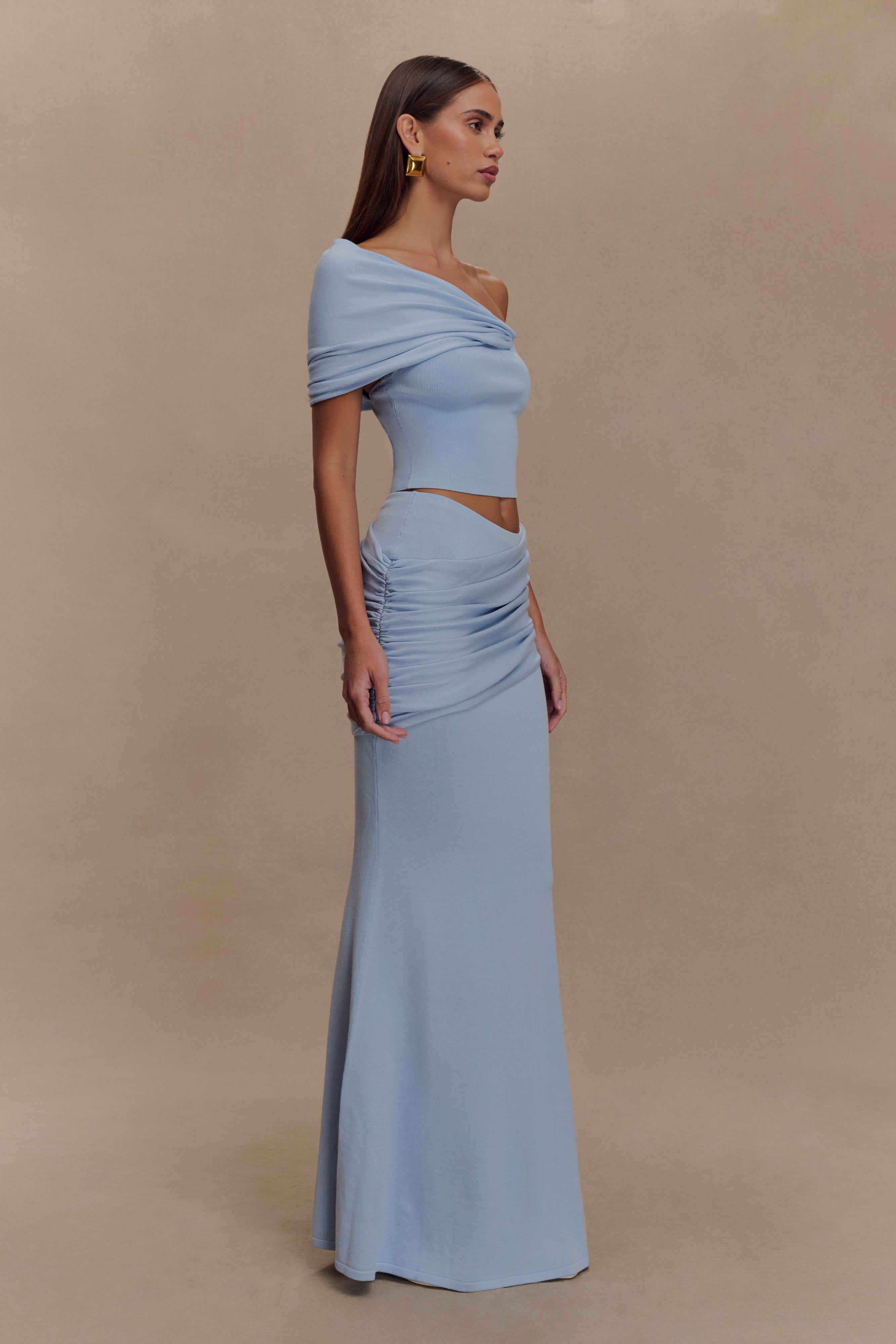 Irene Gathered Knit Top - Blue