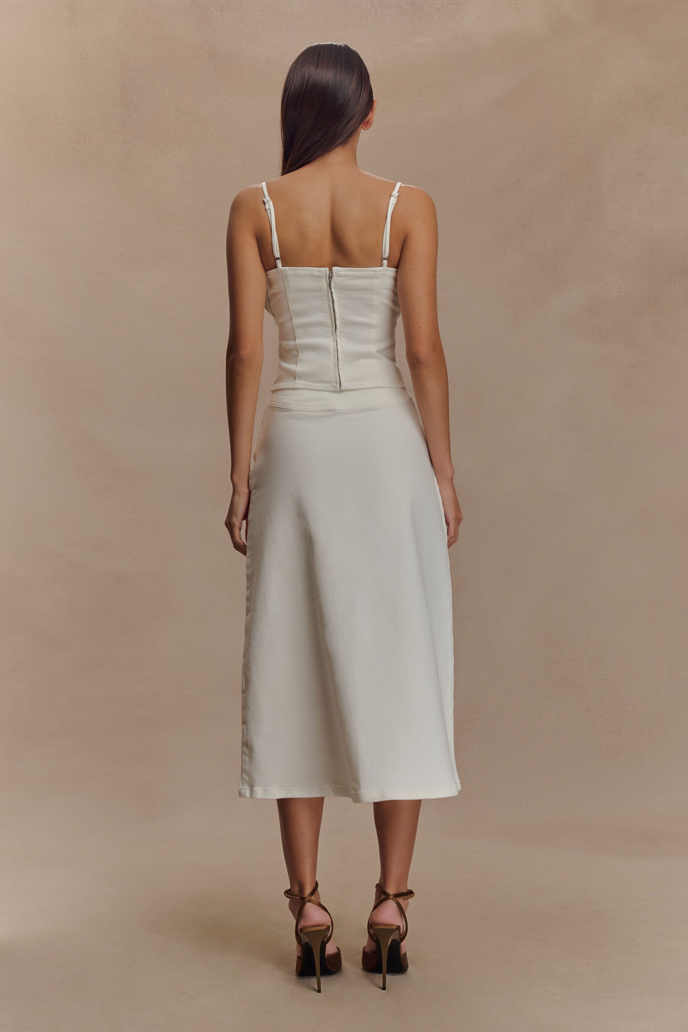 Cecilia Denim A-Line Midi Skirt - White