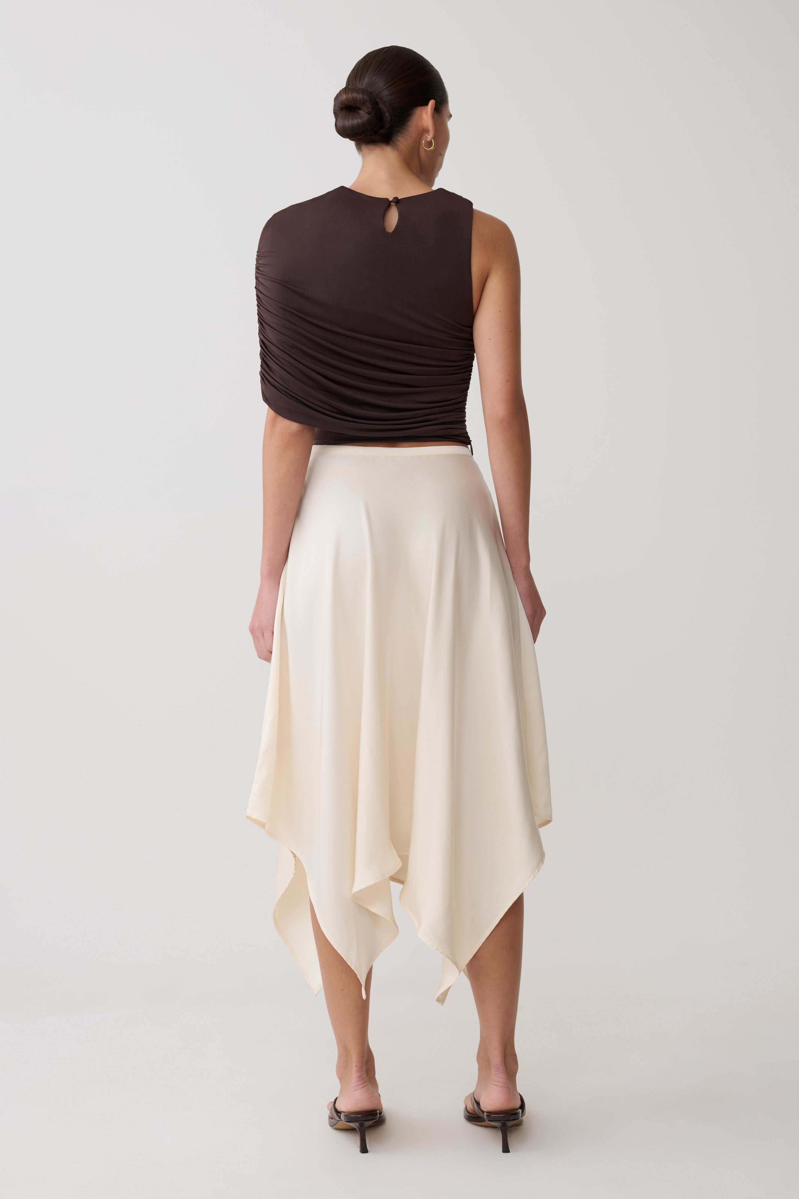 Adrienne One Shoulder Slinky Top - Chocolate